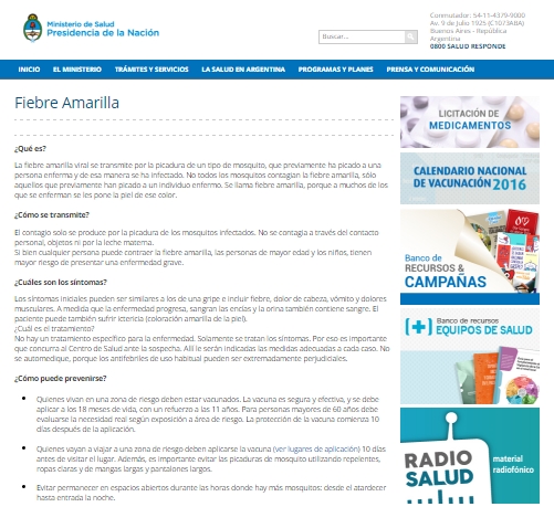 Ministry of Health, Argentina: Fact Sheet (Spanish only)