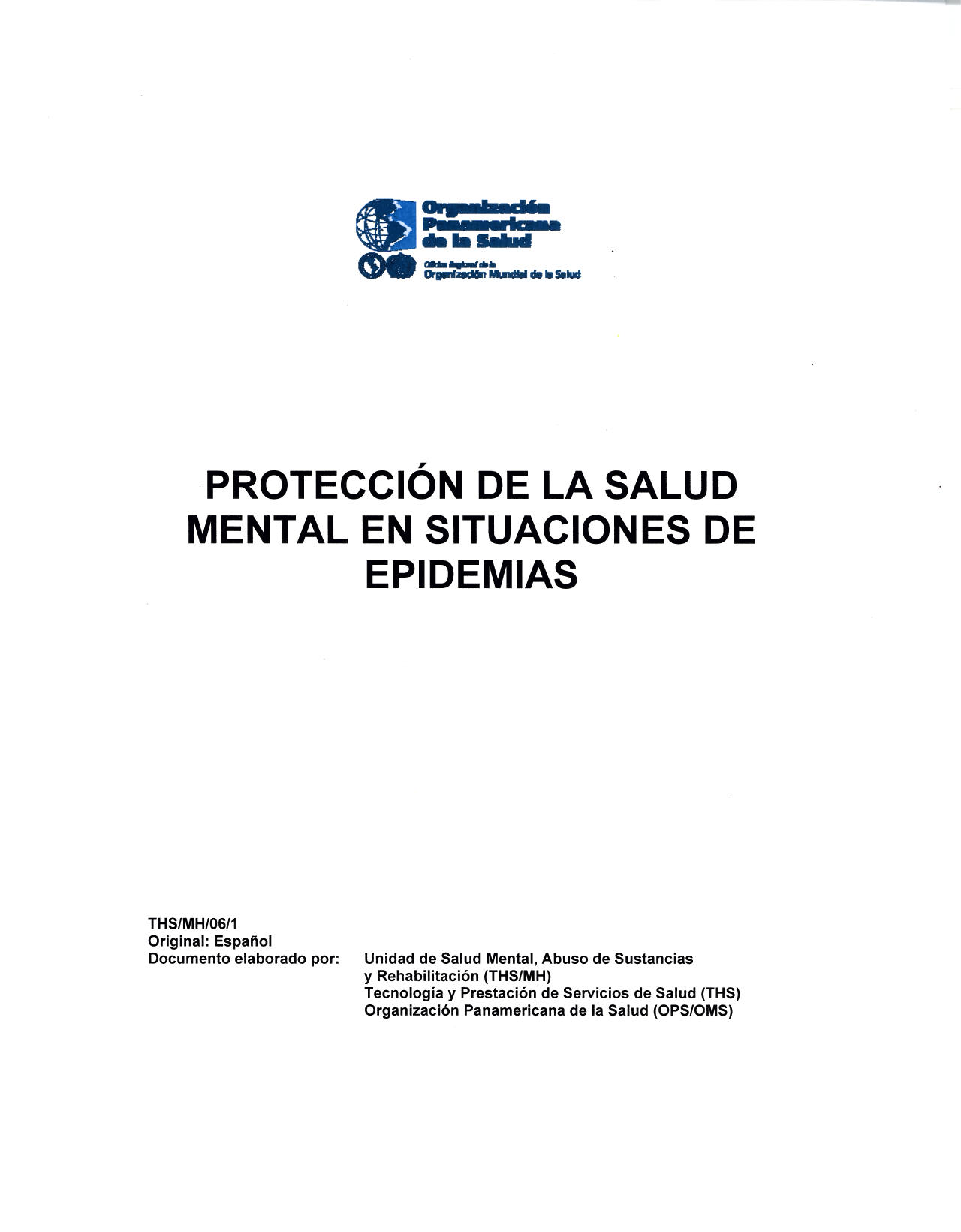Protección de la salud mental en situaciones de epidemias, OPS, 2006