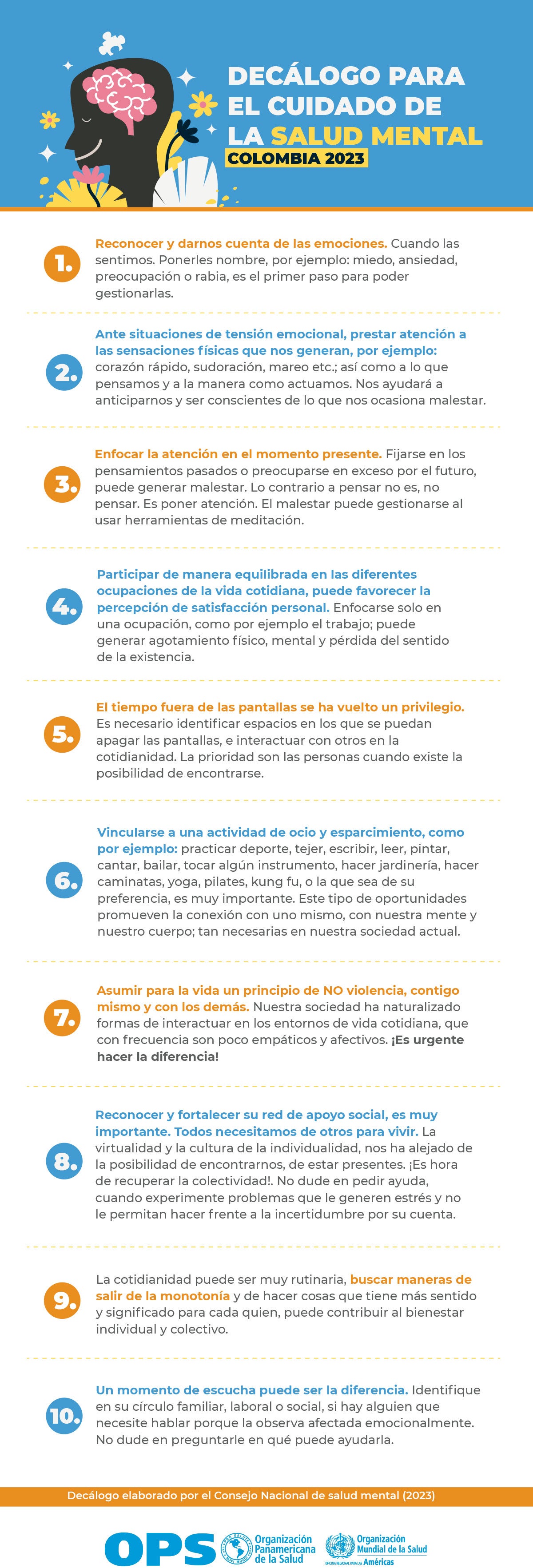Infografia Decalogo para el cuidado de la Salud Mental Colombia