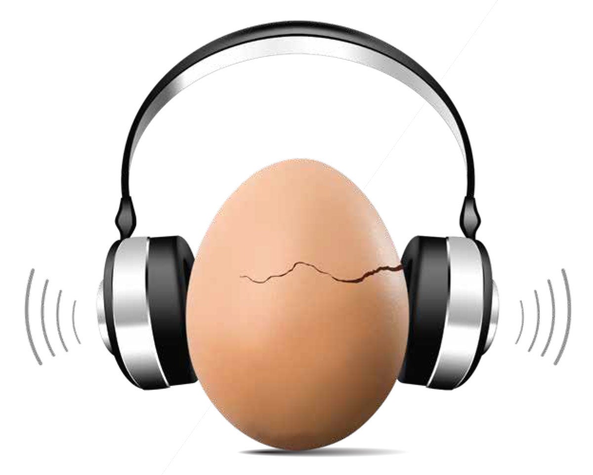 egg with headphones