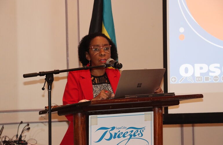 Dr. Eldonna Boisson, PAHO/WHO Country Representative for The Bahamas and Turks and Caicos Office, addresses attendees during the EPI Nurses Communication Training.