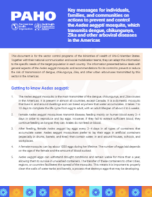 Key messages for individuals, families, and communities on actions to prevent and control the Aedes aegypti mosquito, which transmits dengue, chikungunya, Zika and other arboviral diseases in the Americas