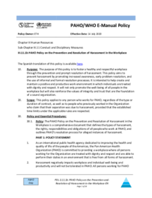 PAHO Policy on the Prevention and Resolution of Harassment in the Workplace
