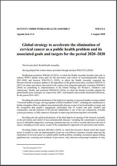 Global Strategy To Accelerate The Elimination Of Cervical Cancer As A Public Health Problem And Its Associated Goals And Targets For The Period 2020 2030 Paho Who Pan American Health Organization
