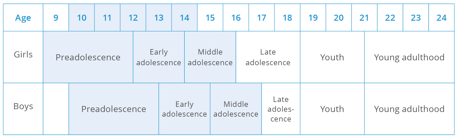 The stages of adolescence (PAHO classification)