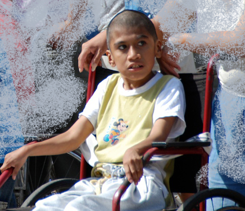 Disabled child in a wheelchair