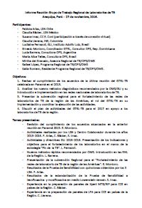 Informe Reunión Grupo de Trabajo Regional de Laboratorios de TB. Arequipa, Perú; 2016 (Spanish only)