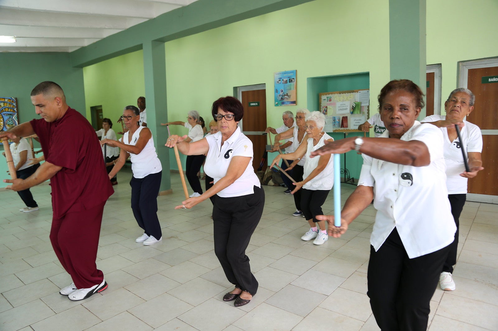 group doing physical exercise