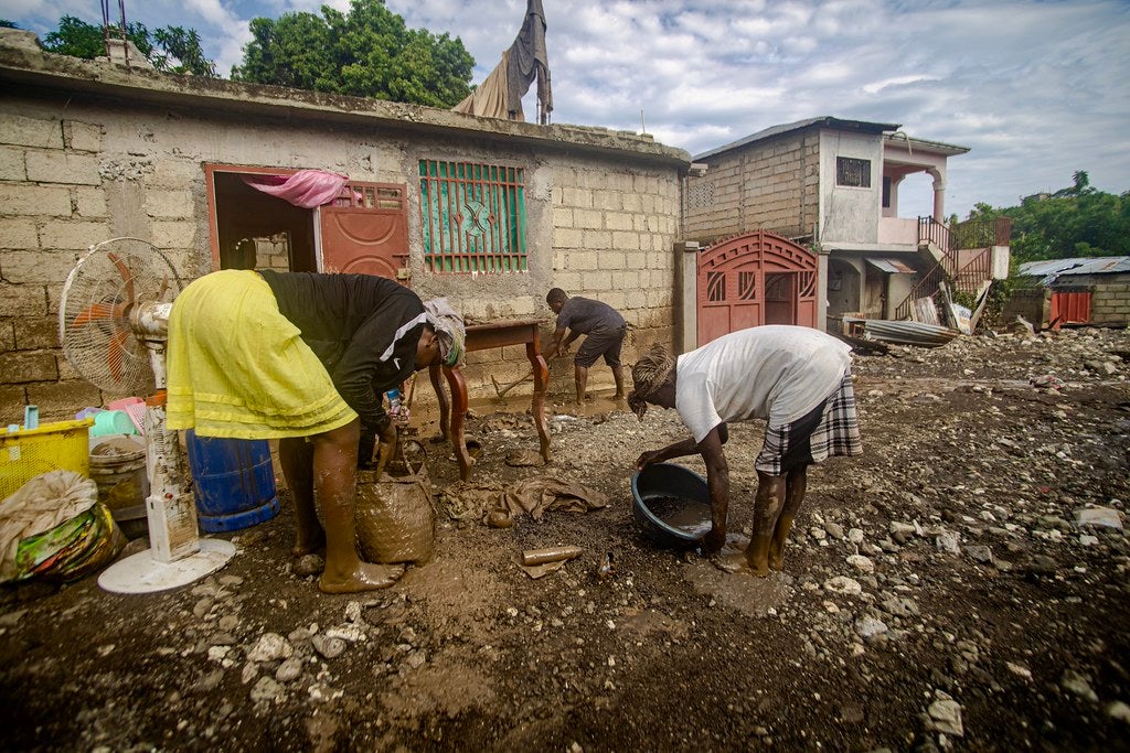 Área devastada pelo furacão Melissa no Haiti
