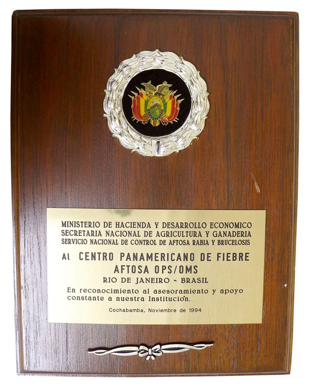 1994 - Reconhecimento-Ministerio de Hacienda y Desarrollo Econonomico - Bolivia