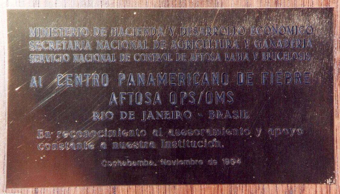 1994 - Reconhecimento Ministerio Hacienda - Bolivia