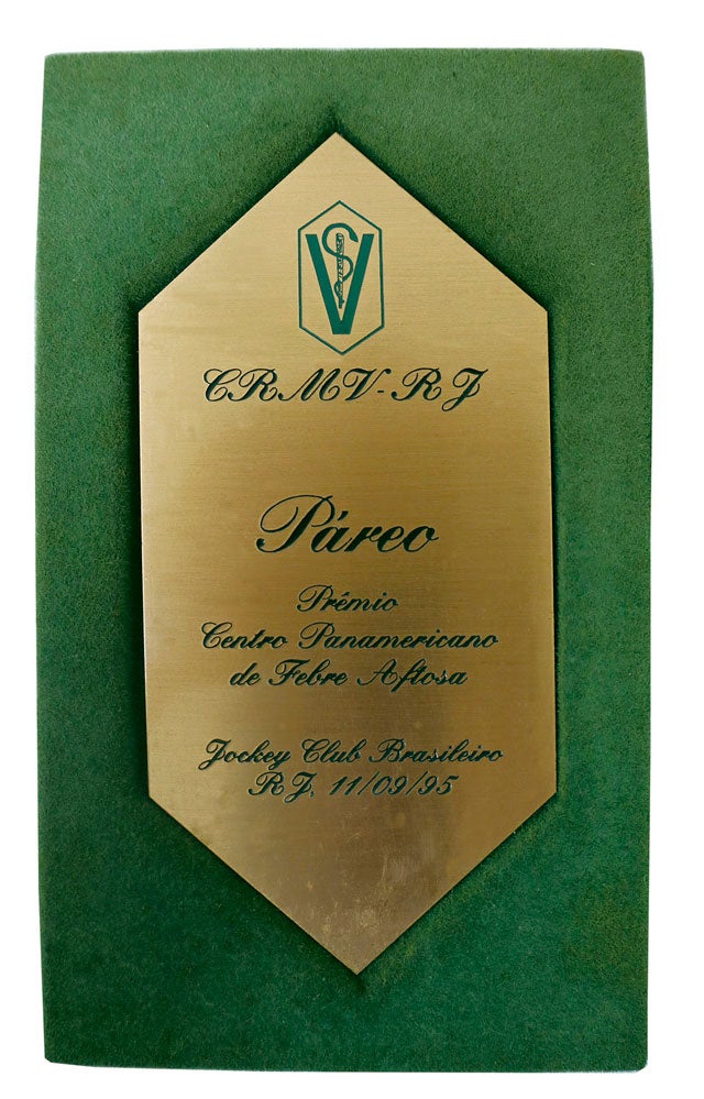 Concedida pelo Conselho Regional de Medicina Veterinária do Rio de Janeiro (CRMVRJ), Premio Jockey Club Brasileiro do Rio de Janeiro em 11 de setembro de 1995