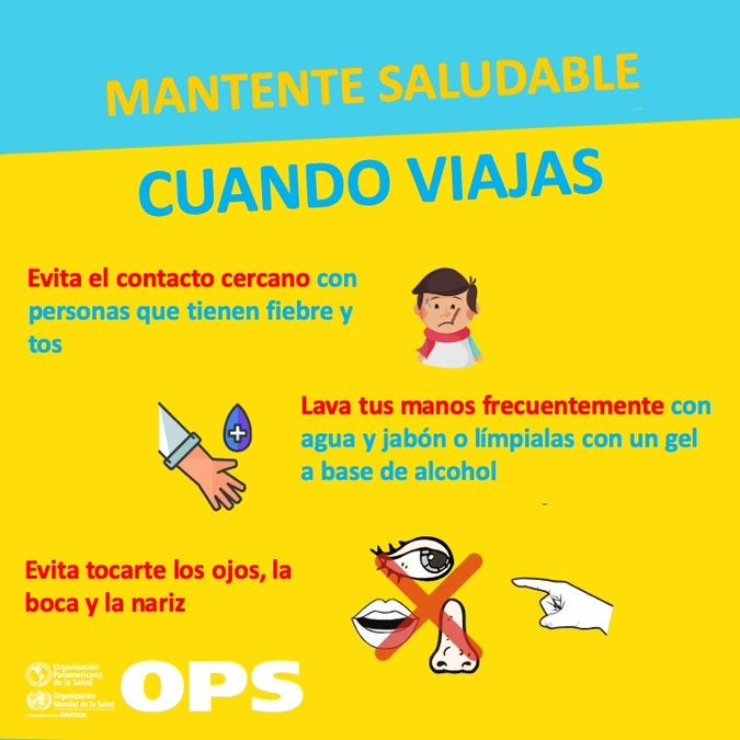 Postales de redes sociales: Mantente saludable caundo viajas- Evita el contacto cercano