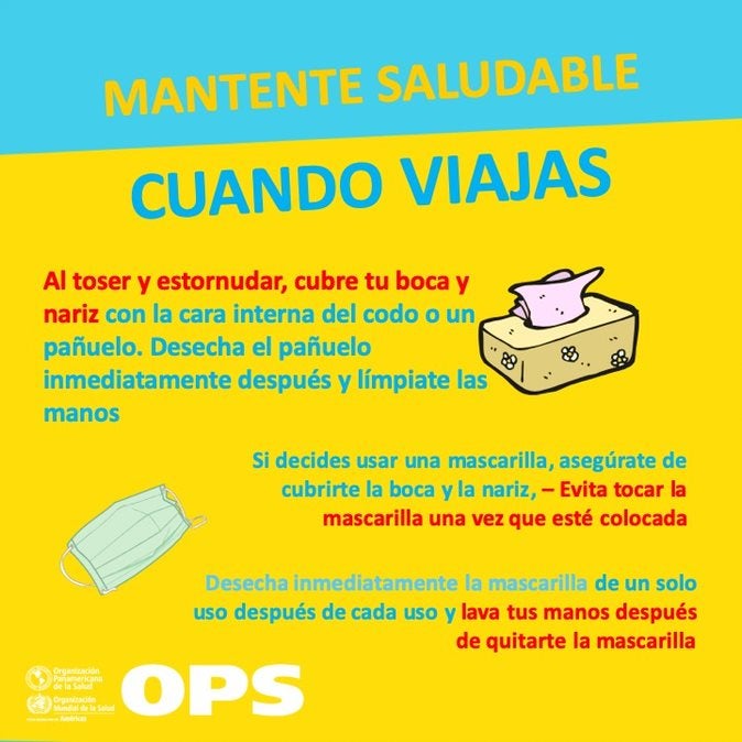 Postales de redes sociales: Mantente saludable caundo viajas- Cubre tu boca y nariz