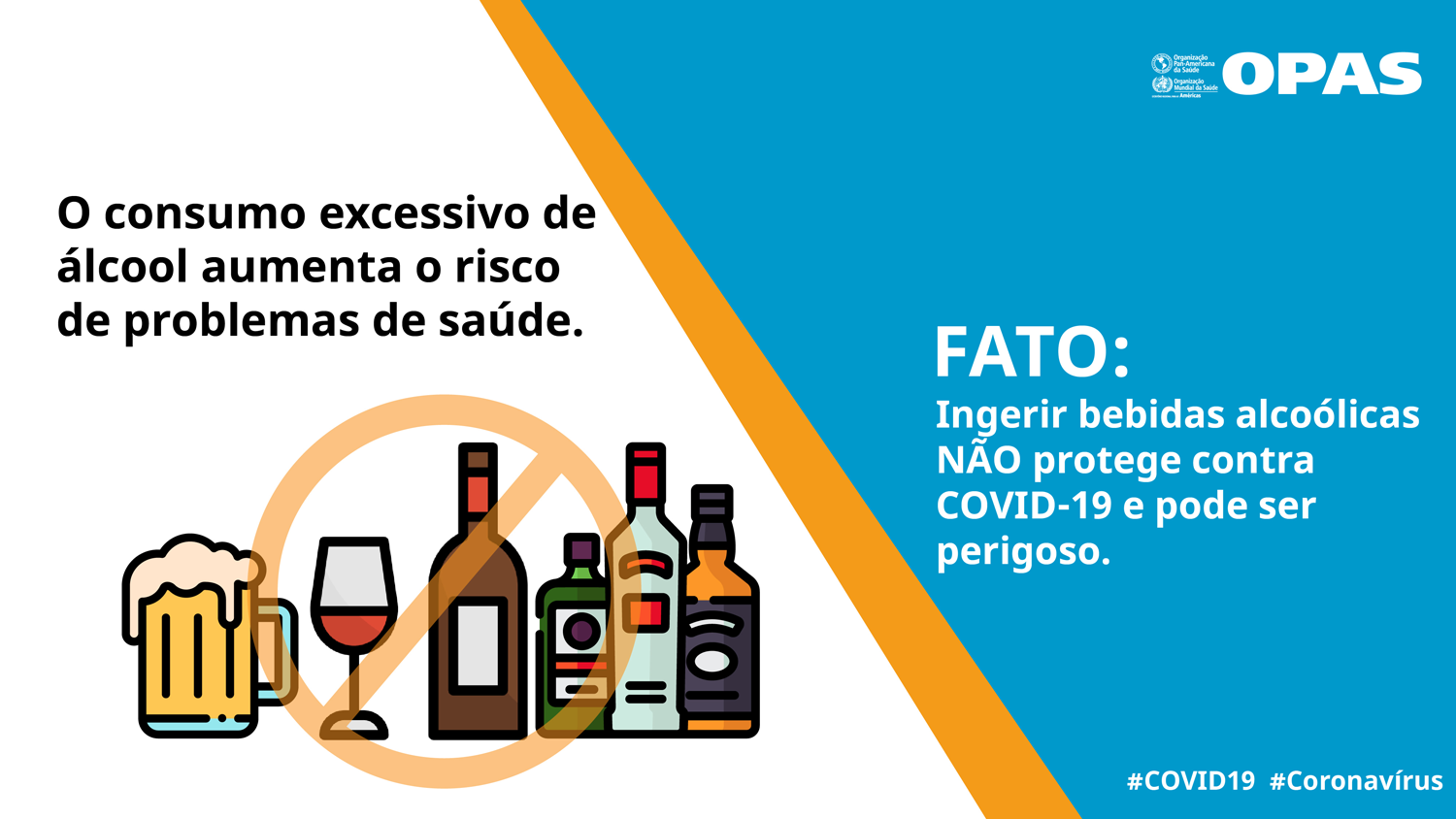 FATO: Ingerir bebidas alcoólicas NÃO protege contra COVID-19 e pode ser perigoso.