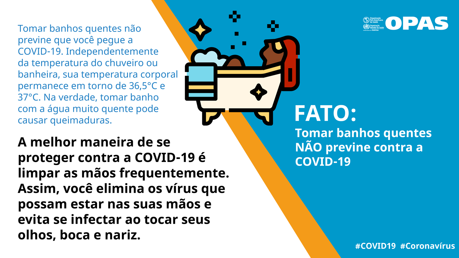 FATO: Tomar banhos quentes NÃO previne contra a COVID-19