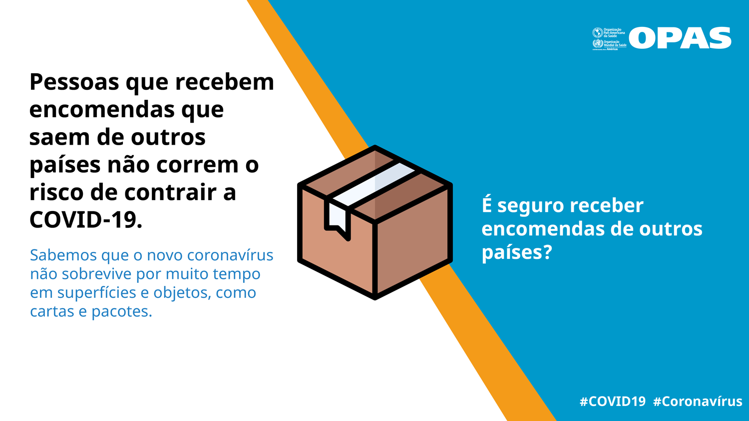 Pessoas que recebem encomendas que saem de outros países não correm o risco de contrair a COVID-19.