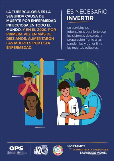 Afiche: Es necesario invertir en servicios de tuberculosis para fortalecer los sistemas de salud, la preparación frente a las pandemias y poner fin a las muertes evitables