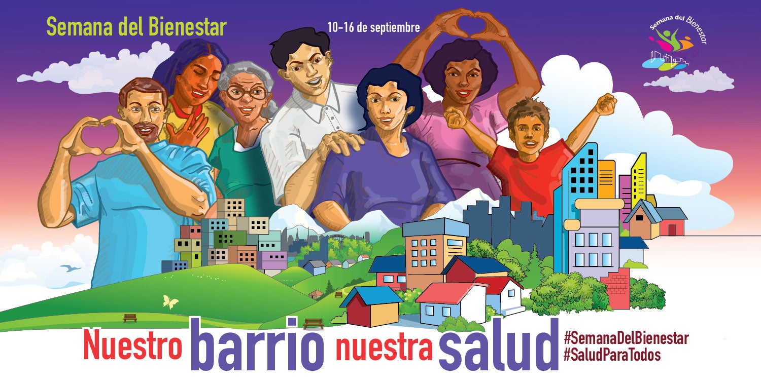 Grupo de personas rodeadas de su barrio