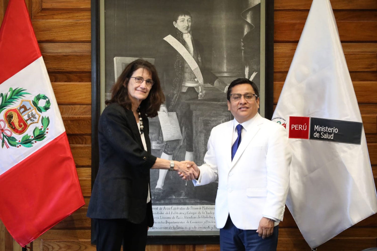 Dra. Maureen Birmingham y el Ministro de Salud de Perú, Dr. César Vásquez.
