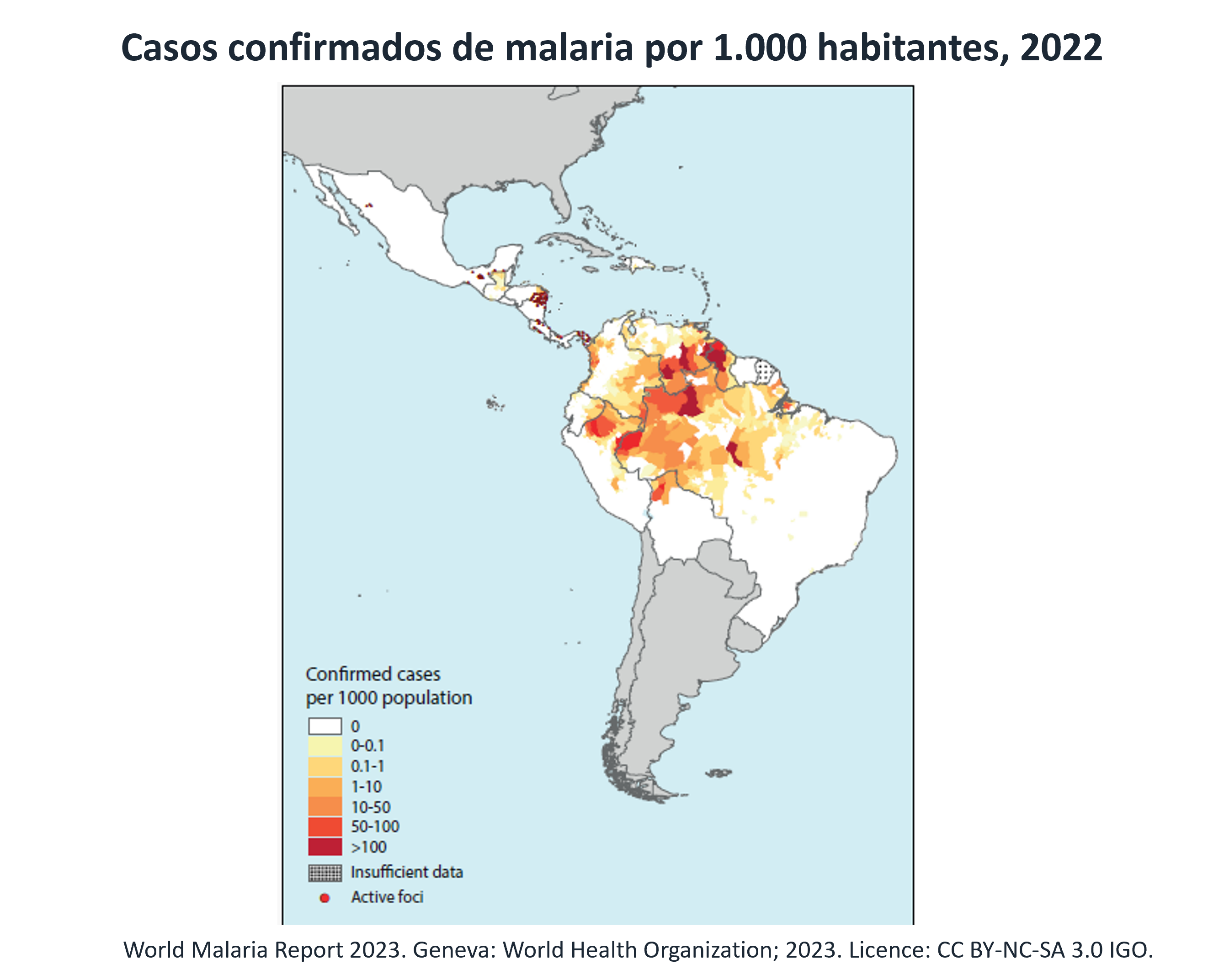 Casos confirmados de malaria por 1,000 habitantes, 2022