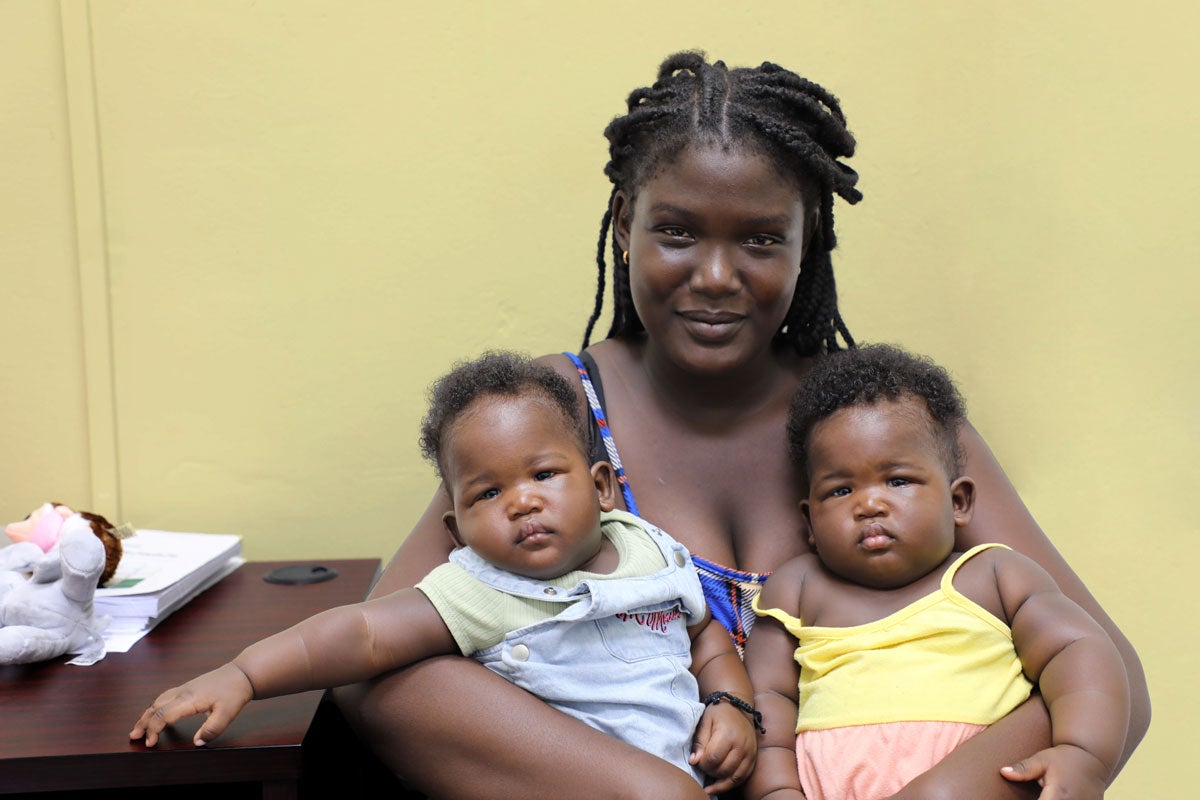 young mom with two twins
