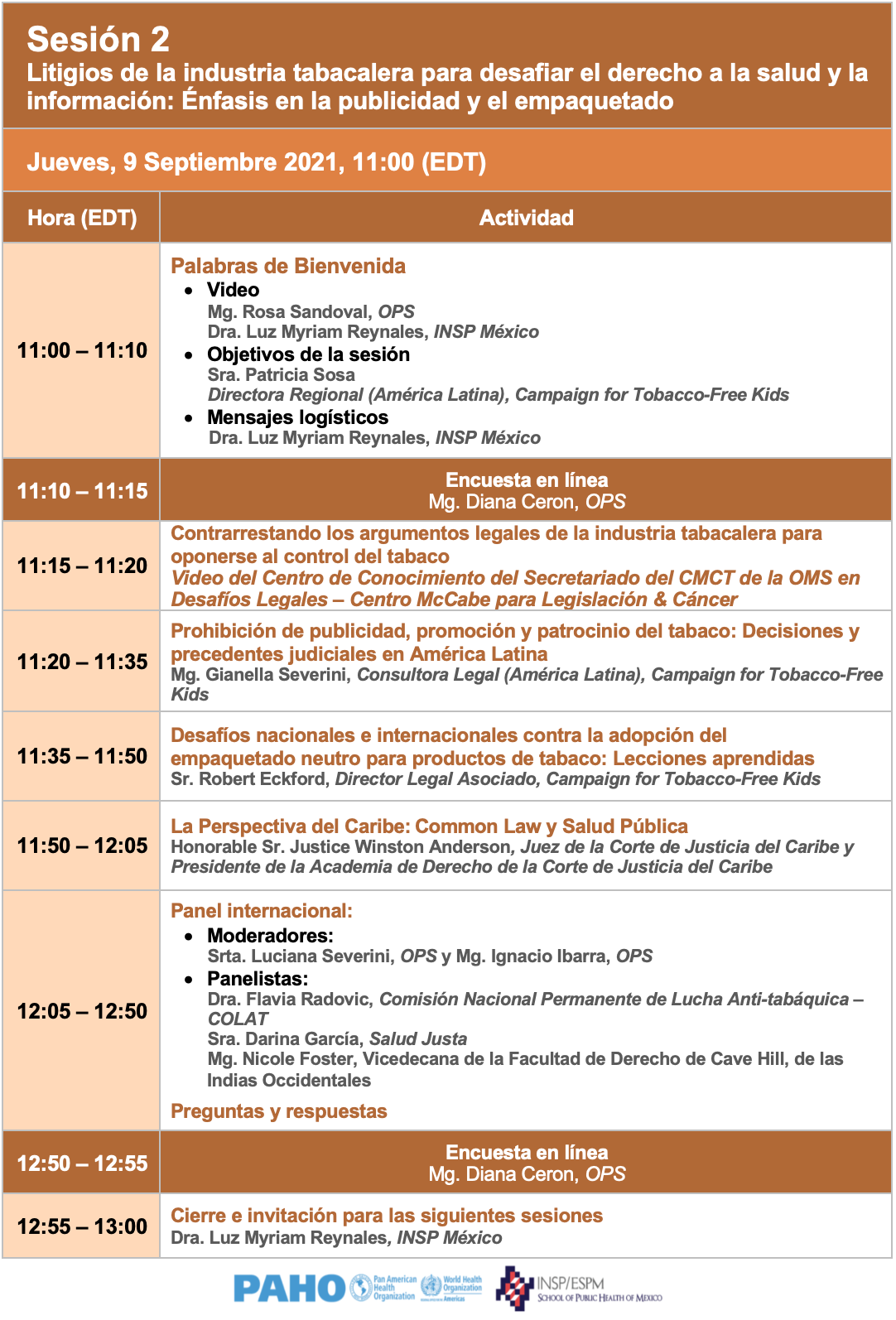 Agenda para la segunda sesion 2 del bloque 2