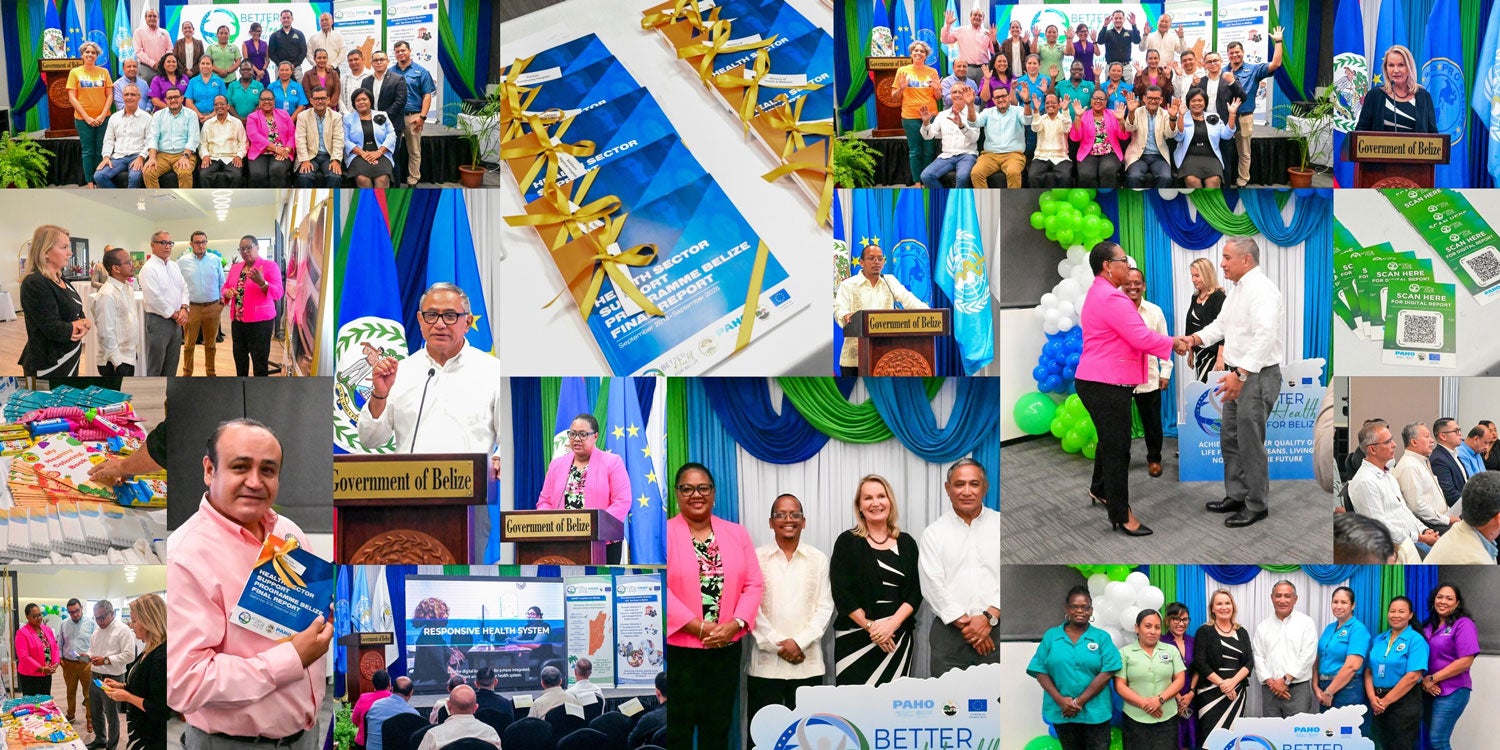 Collage of photos of the EU-Health Sector Support Programme Belize Closure Event