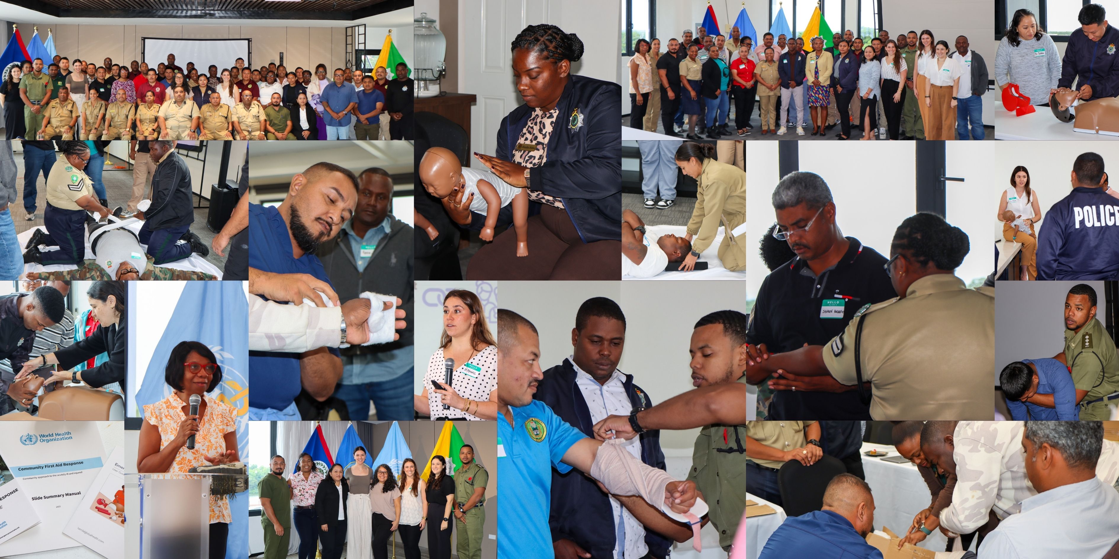 Photo Collage of the Community First Aid Response Training in Belize with Police Officers
