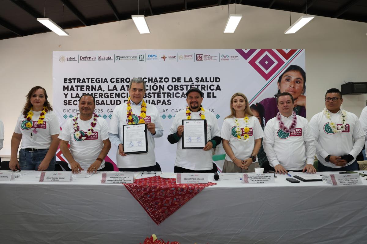 Foto grupal de reunión en San Cristóbal de las Casas sobre salud materna