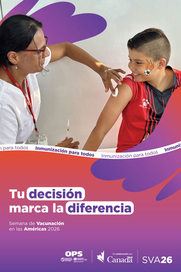 VWA 2026 boy in health facility with healthcare worker poster spanish