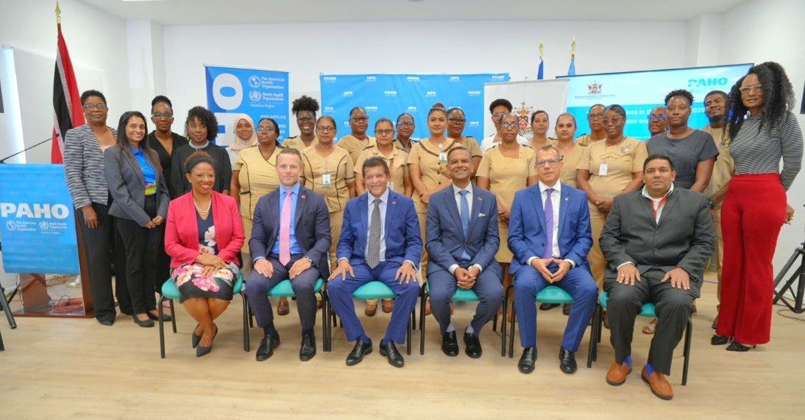 (L-R seated ) Dr Jeaninie St Bernard - Chief Medical Officer (Ag.), His Excellency Michael Ryan Callan - High Commissioner for Canada to the Republic of Trinidad and Tobago,&nbsp; the Honourable Dr. Lackram Bodoe – Minister of Health, The Honourable Dr. Rishad Seecheran - Minister in the Ministry of Health,&nbsp; Dr Gabriel Vivas Francesconi - PAHO/WHO Representative for Trinidad and Tobago and the Dutch Caribbean and Dr Sandeep Maharaj – ERHA Chairman