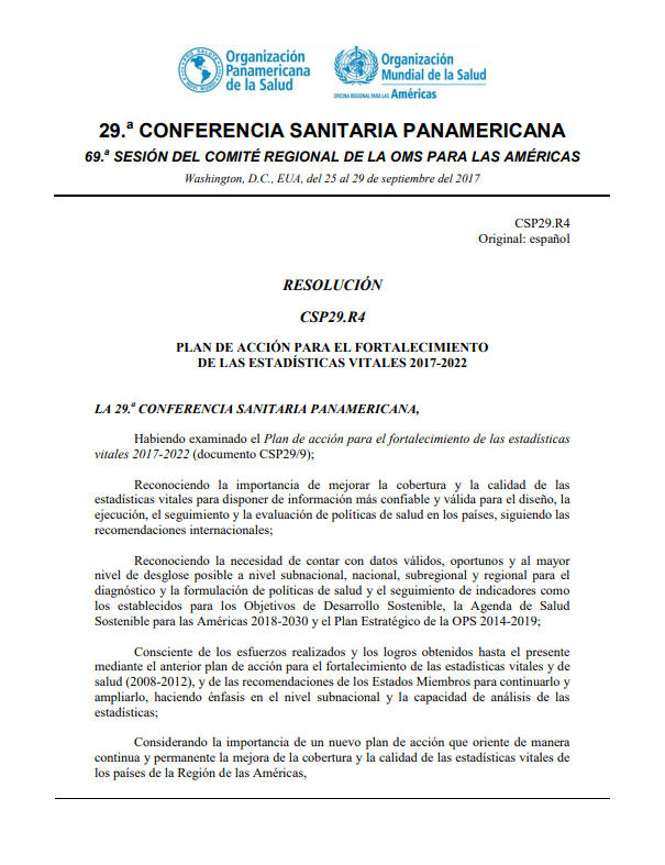 Plan de acción para el fortalecimiento de las estadísticas vitales 2017-2022