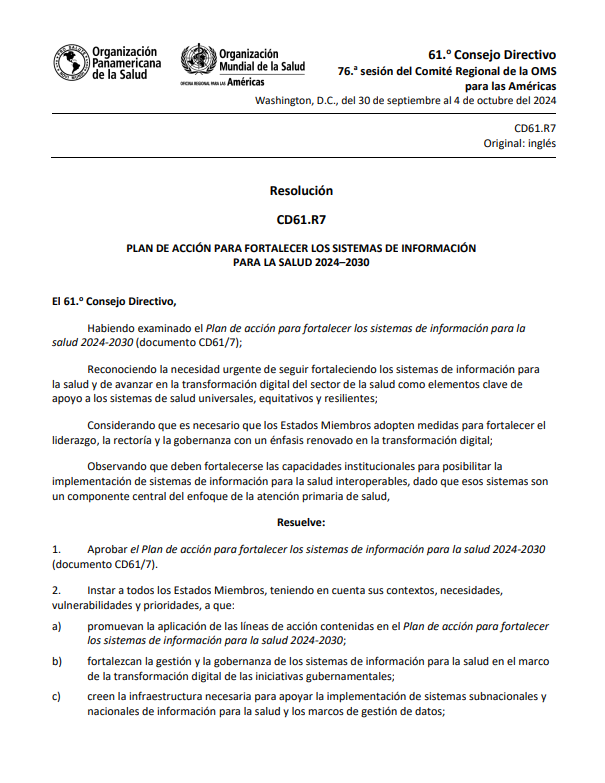 CD61.R7 - Plan de acción para fortalecer los sistemas de información para la salud 2024-2030