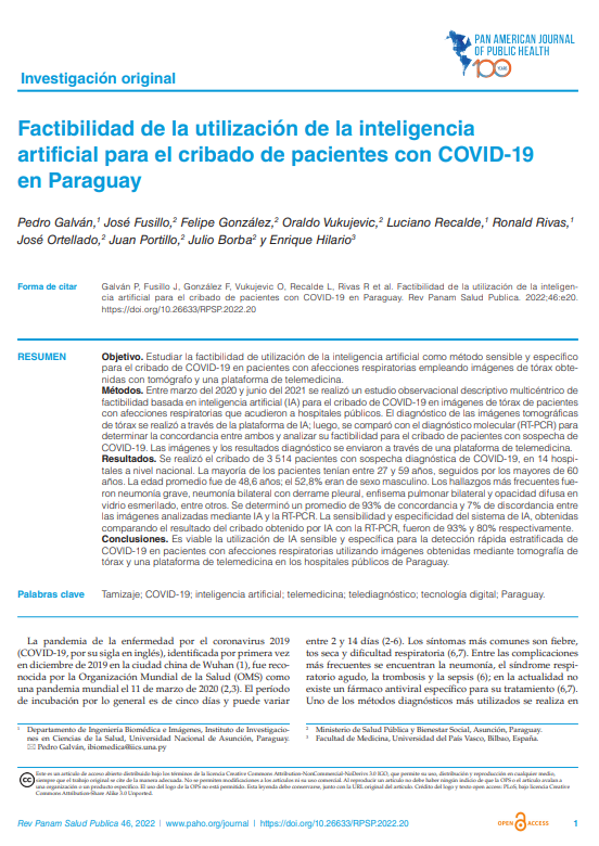 Factibilidad de la utilización de la inteligencia artificial para el cribado de pacientes con COVID-19 en Paraguay