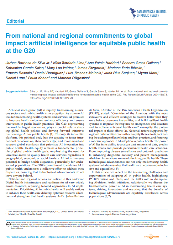 From national and regional commitments to global impact: artificial intelligence for equitable public health at the G20