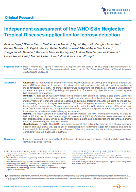 Independent assessment of the WHO Skin Neglected Tropical Diseases application for leprosy detection