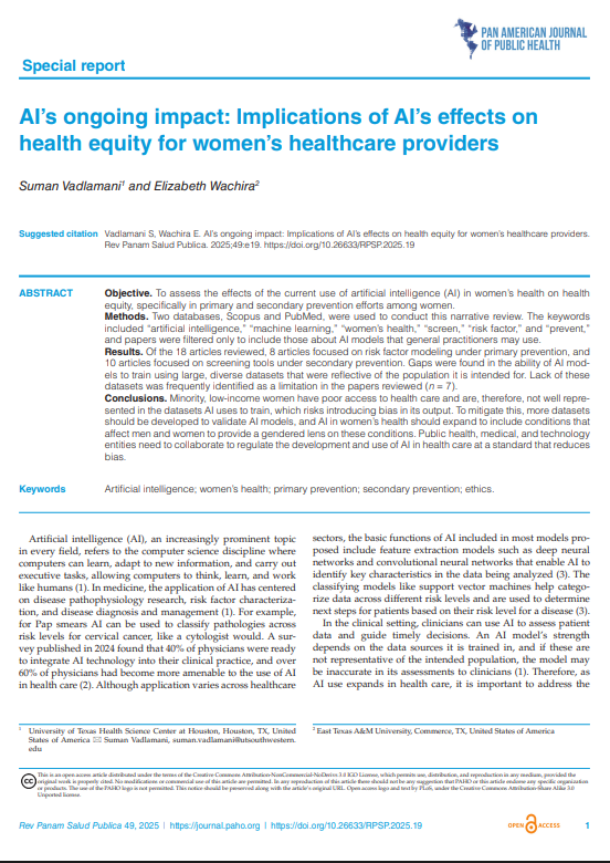 AI’s ongoing impact: Implications of AI’s effects on health equity for women’s healthcare providers