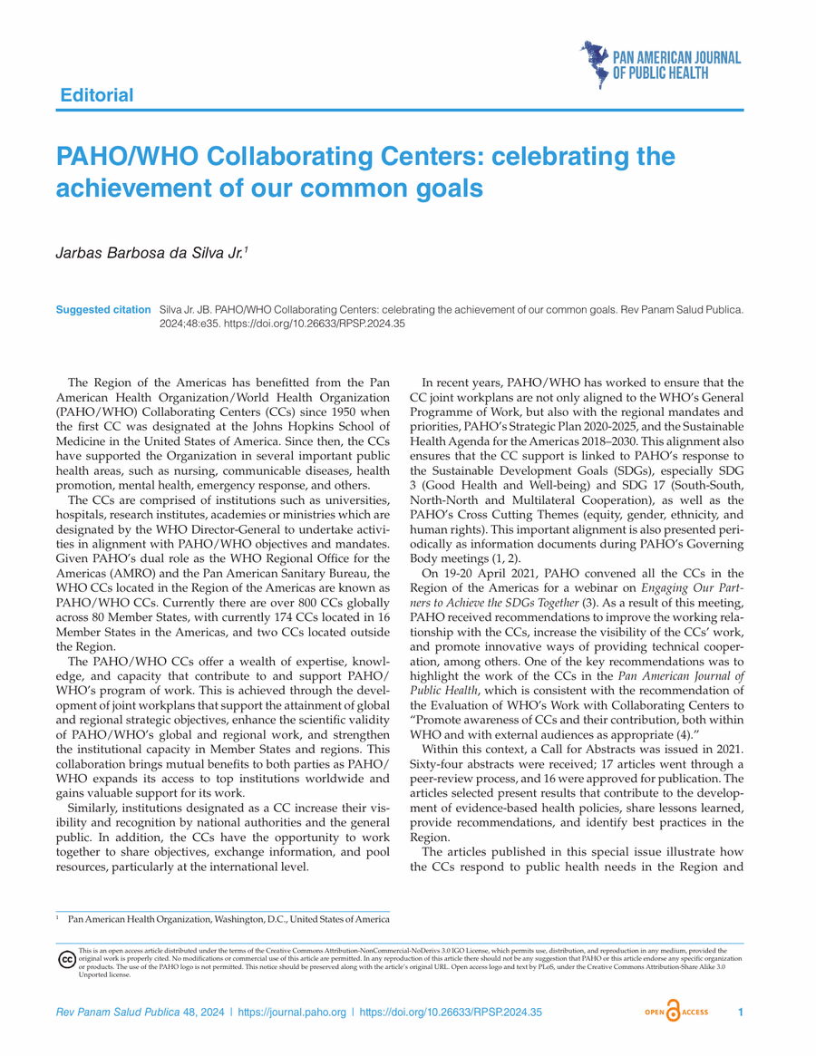 PAHO/WHO Collaborating Centers: celebrating the achievement of our common goals