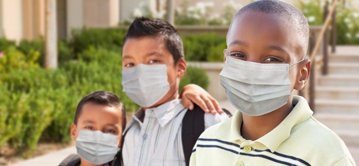School children wearing masks