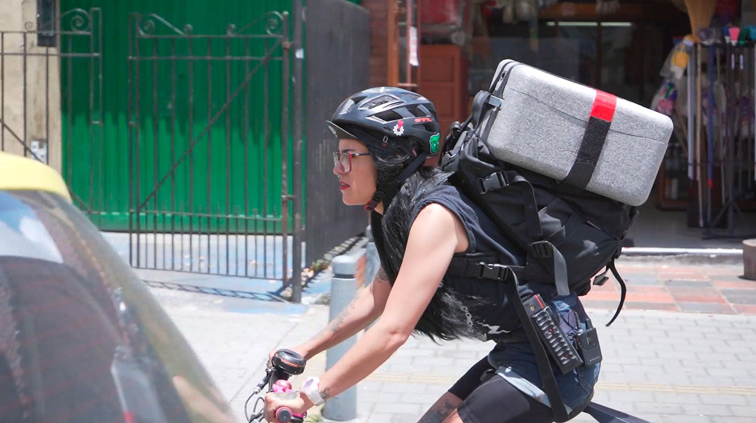 María Fernanda Ramírez, bike messenger.