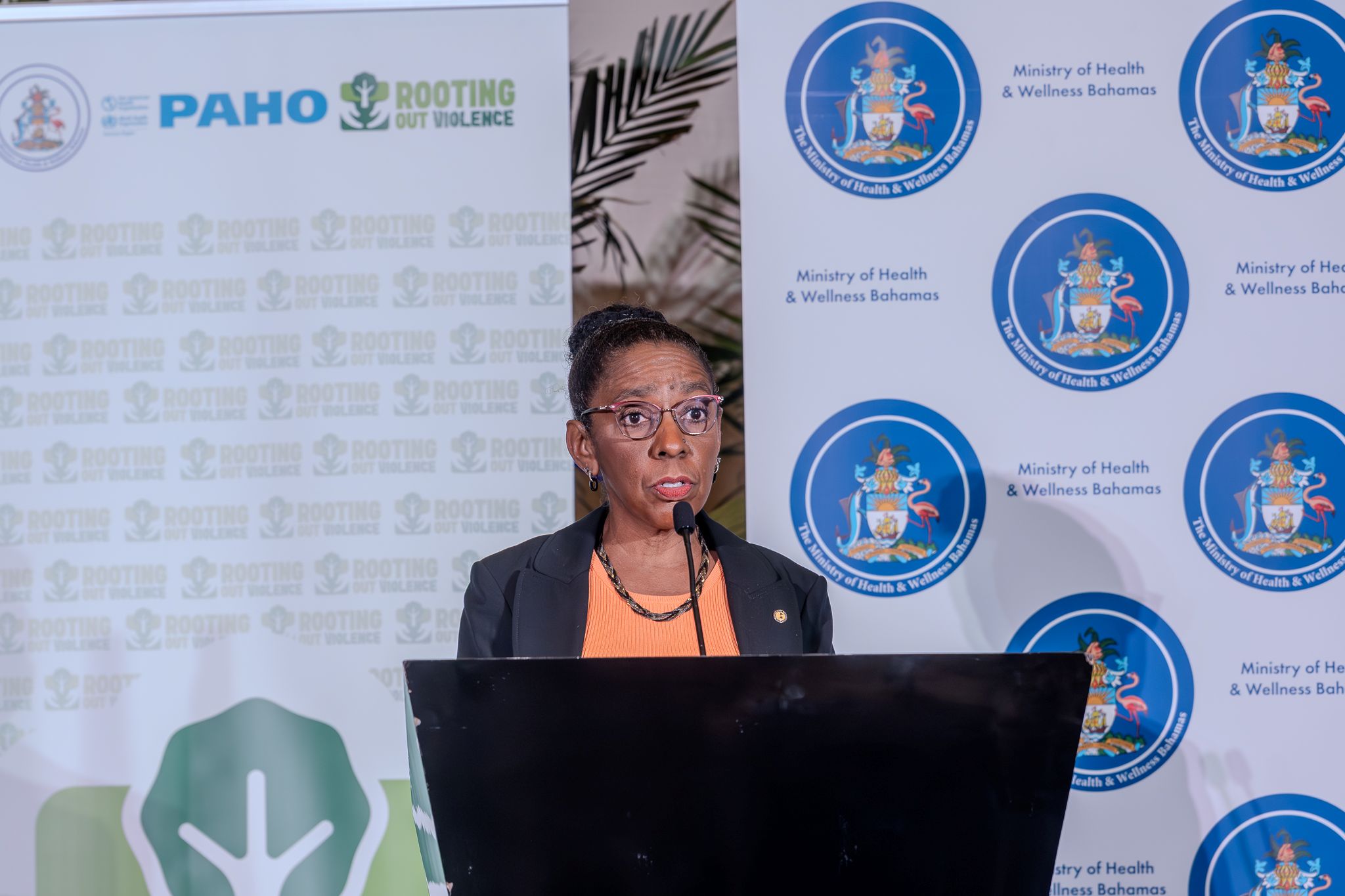 Dr. Eldonna Boisson PAHO/WHO Representative for The Bahamas and Turks and Caicos Islands bring remarks during the Root Out Violence Forum. 