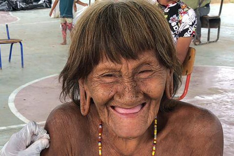 Elder indigenous woman gets vaccinated against COVID-19