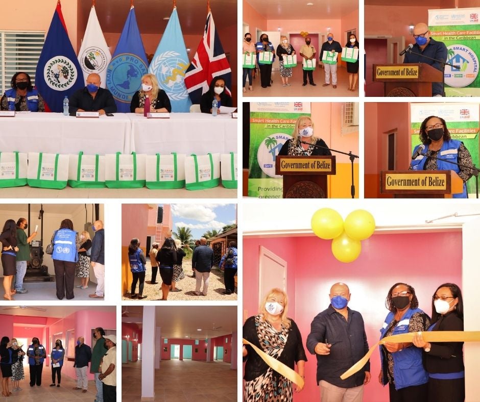 Various images of the handover of Palm View Center in Belize under the Smart Health Care Facility UK FCDO Project
