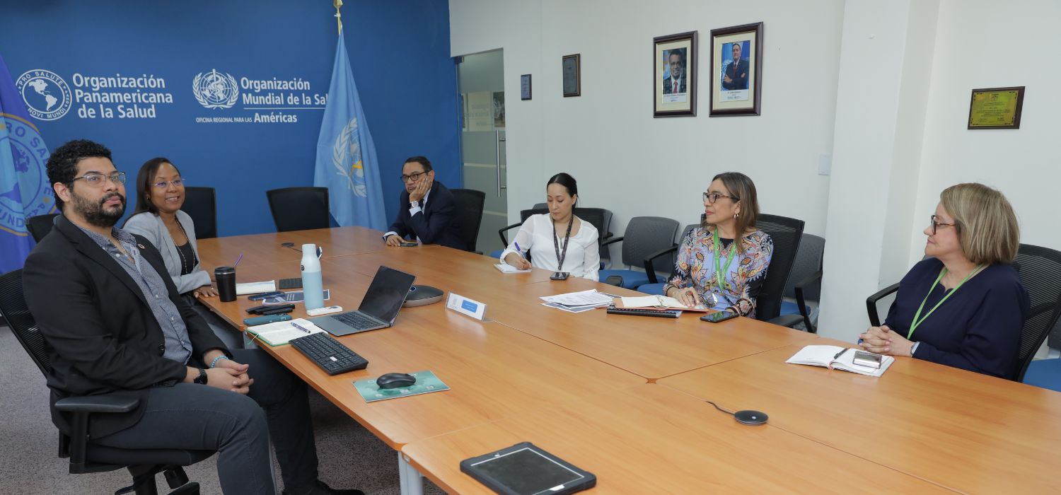 Foto durante el desarrollo de la presentación - La Organización Panamericana de la Salud/Organización Mundial de la Salud (OPS/OMS) tuvo el honor de reunir a destacados representantes del Ministerio de Salud (MINSA), Hospital del Niño y Hospital San Miguel Arcángel, el 19 de agosto en la oficina de la OPS/OMS, para presentar una innovadora herramienta destinada a elevar la calidad de los servicios farmacéuticos en el país.