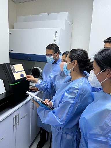 Participantes mientras hacen muestras en el curso.