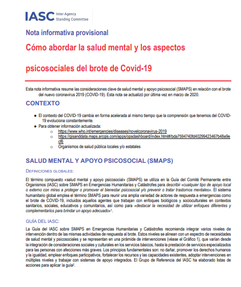 Nota informativa provisional: Cómo abordar la salud mental y los aspectos psicosociales del brote de COVID-19
