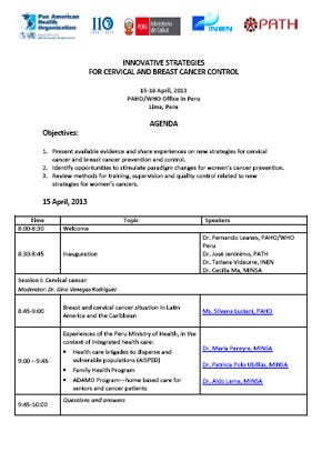 Innovative Strategies for Cervical and Breast Cancer Control:  a regional meeting to share experiences and lessons learned