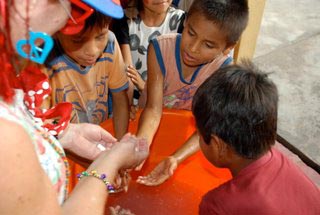 Children washing their hands