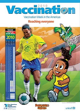 Vaccination Week in the Americas poster featuring Ronaldinho